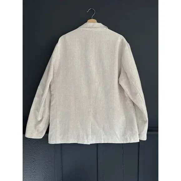 ZARA Linen Blend Sports Coat Blazer Jacket Ivory Cream Size Large - Picture 10 of 15